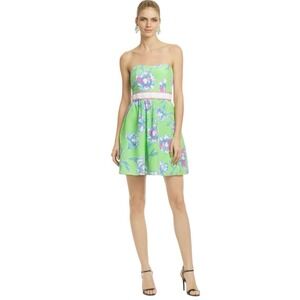 Lilly Pulitzer Size 6 Langley Strapless Beaded Floral Dress‎ Green pink Silk